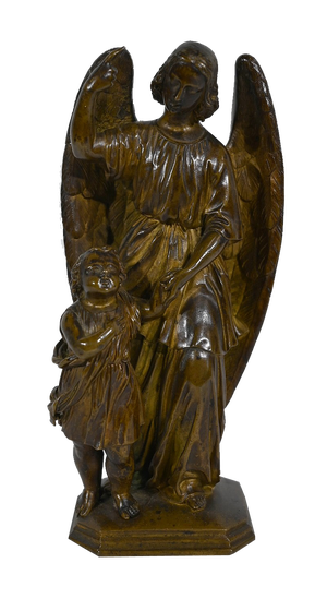 Child Led by an Angel, 1900, Patinated Bronze Sculpture