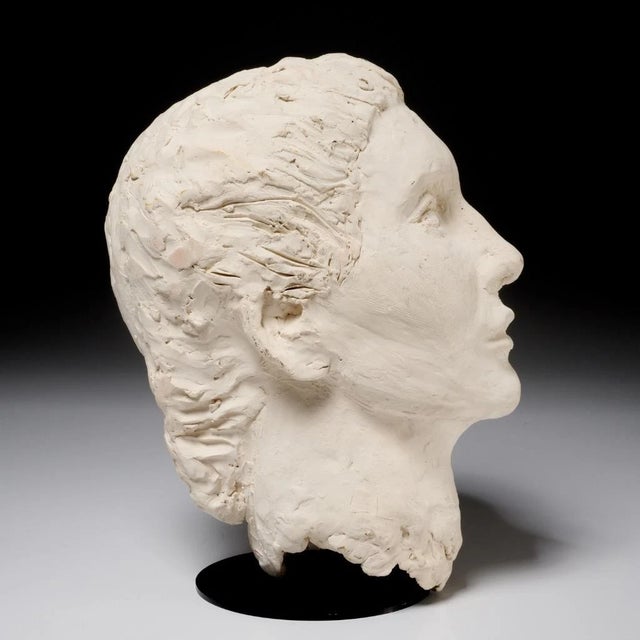 French Mid-Century Bisque Stoneware Life-Size Head Sculpture Bisque Fired Stoneware, Circa 1950s-1960s Discovered on a...