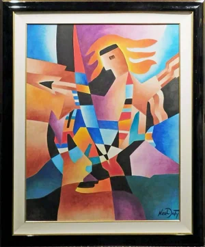 1990s Neal Doty, I Will Fly, Original Oil Painting on Canvas Orange Purple, Framed