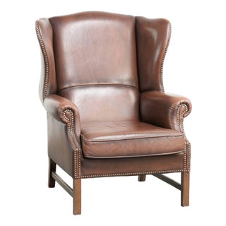 English Cowhide Wing Armchair For Sale