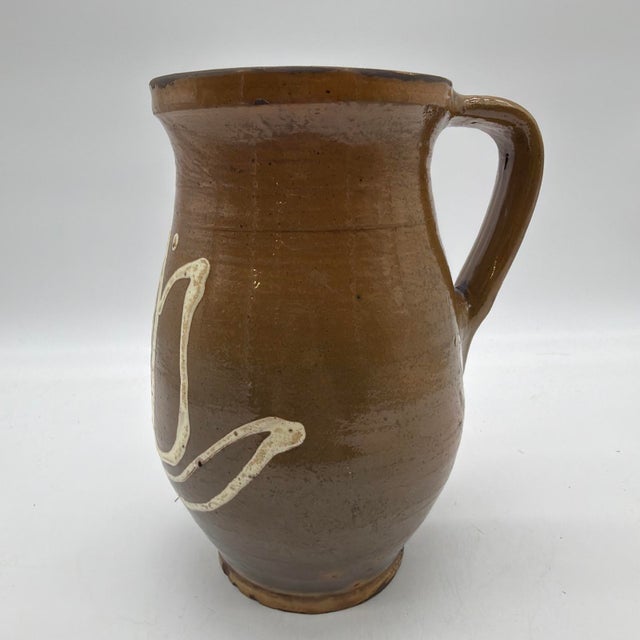 Early 19th Century 19th Century French Regional Slipware Earthenware Pitcher With Tulip Motif For Sale - Image 5 of 17