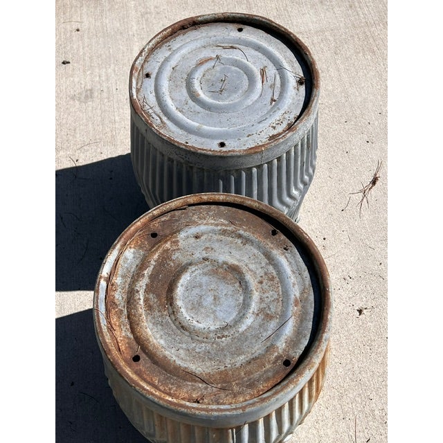 Pair of Antique Galvanized Dolly Tub Planters For Sale - Image 4 of 12