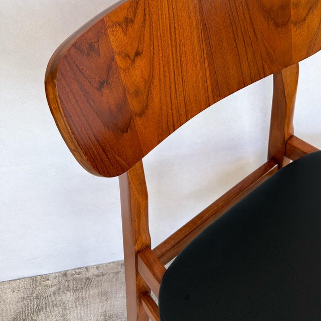 Teak Veneered Dining Chairs with Black Upholstered Seats, 1960s, Set of 4 For Sale - Image 11 of 14