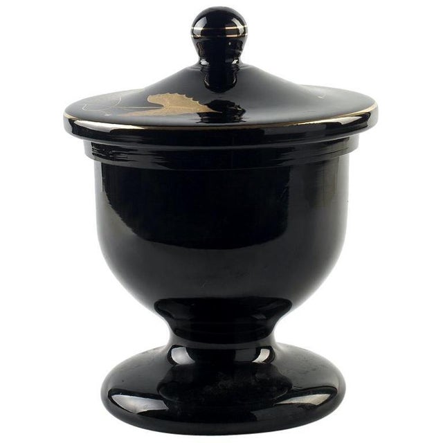 Mid-20th Century Glossy Black Glass Urn with Floral Motif, Germany For Sale - Image 5 of 5