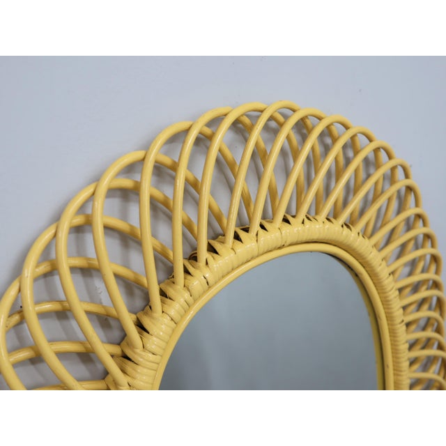 Wood Albini Yellow Lacquer Wicker Mirror attributed to Franco Albini, 1960s For Sale - Image 7 of 11