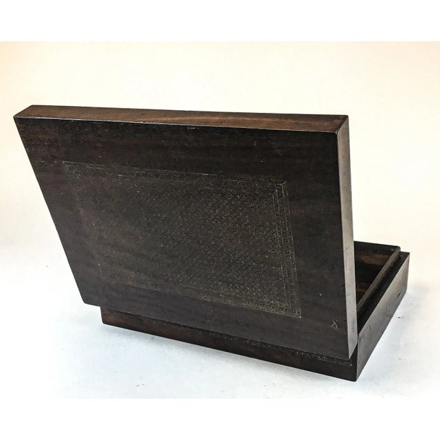 Vintage Large Mahogany Brass Inlaid Treasure Jewelry Box For Sale - Image 4 of 13