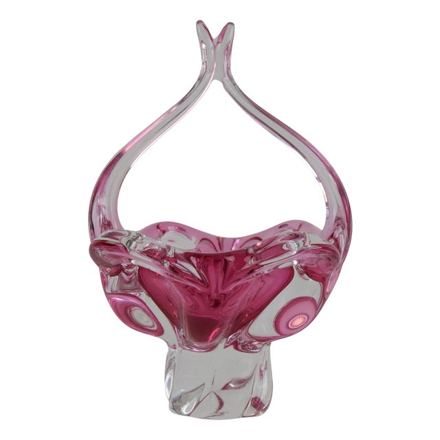 Mid-Century Czech Art Glass Basket Bowl by Josef Hospodka, 1970 For Sale