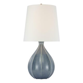 AERIN by Visual Comfort Signature Rana Large Table Lamp in Polar Blue Crackle with Linen Shade For Sale