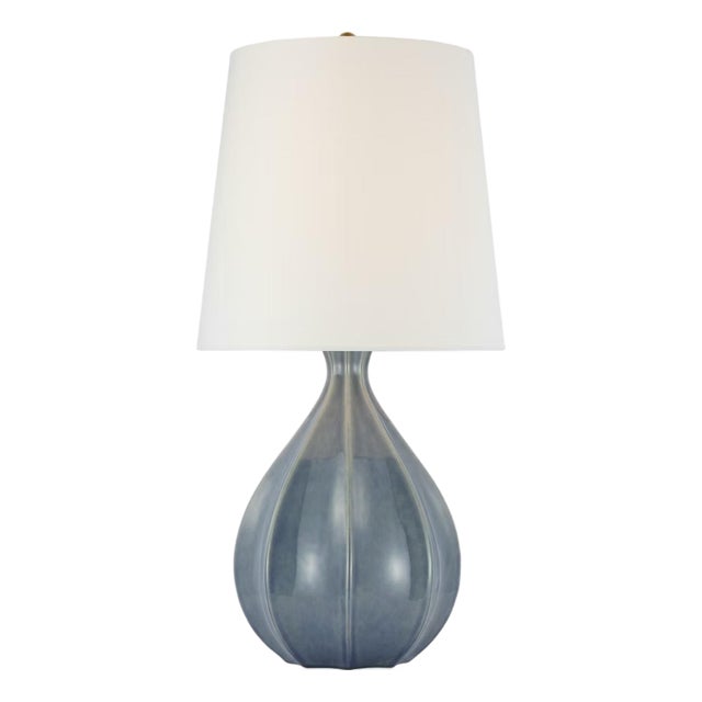 AERIN by Visual Comfort Signature Rana Large Table Lamp in Polar Blue Crackle with Linen Shade For Sale