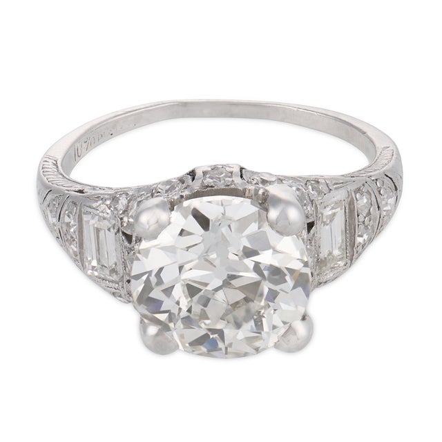 Art Deco 1930s Art Deco Gia 3.11 Carat Old European Cut Diamond Platinum Engagement Ring, Size 6 For Sale - Image 3 of 6