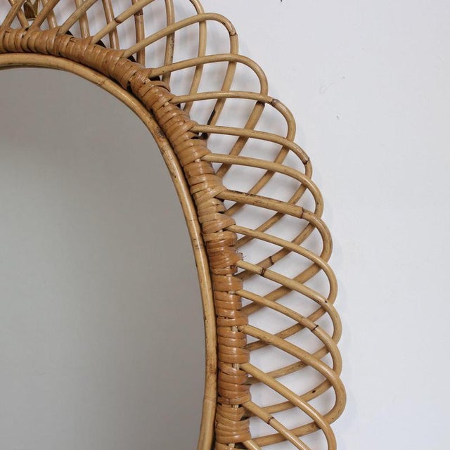 Brown Vintage Italian Rattan Wall Mirror, 1960s For Sale - Image 8 of 12