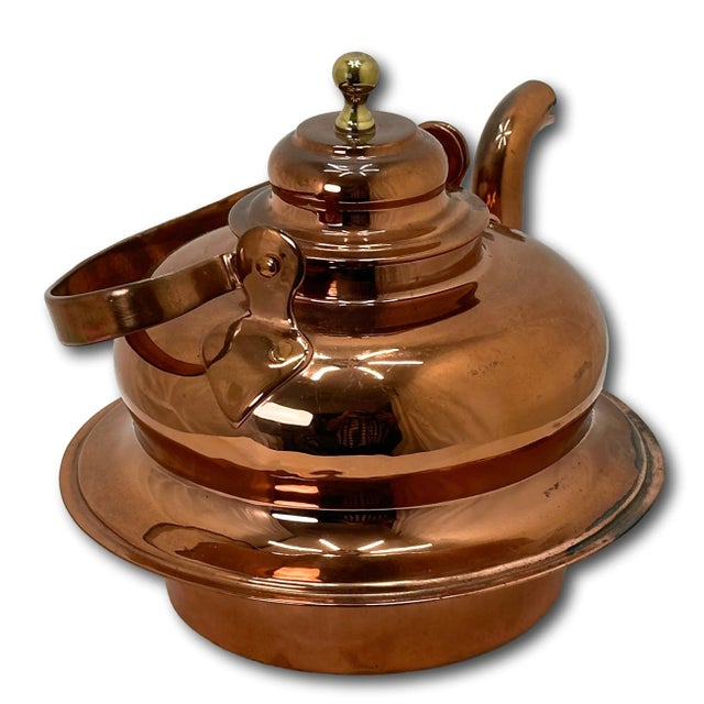 American Beautifully Hand Made Large Antique American Heavy Solid Copper & Brass Tea Kettle Circa Late 19th Century For Sale - Image 3 of 12