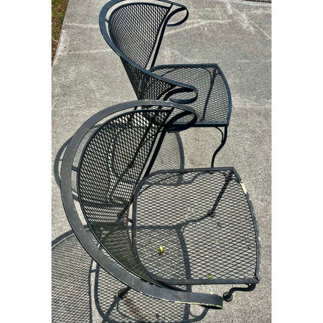 Black Mid 20th Century Wrought Iron Russell Woodard Pinecrest Barrel Back Mesh Pair of Chairs For Sale - Image 8 of 12