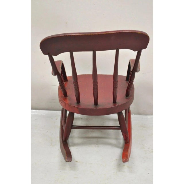 Antique American Primitive Spindle Back Small Child's Rocker Rocking Chair For Sale - Image 10 of 12