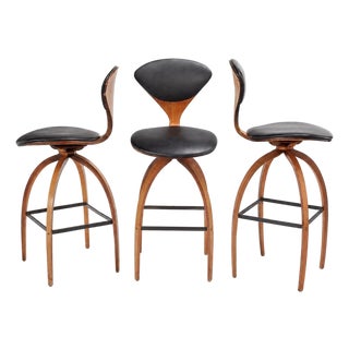 Norman Cherner for Plycraft -Set of 3 Molded Plywood Swivel Bar Stools, 1960s Mid-Century Modern For Sale