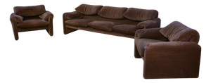 First Edition Maralunga 3-Seater Sofa and Lounge Chairs by Vico Magistretti for Cassina, 1973, Set of 3