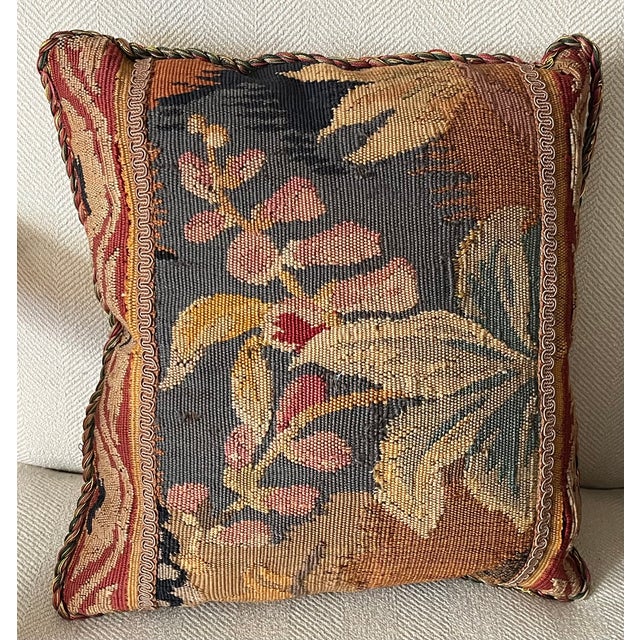 Antique 19th Century French Aubusson Floral Botanical Tapestry Pillow For Sale - Image 4 of 8