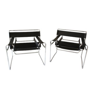 1970s Mid-Century Modern Black Wassily Style Chairs - a Pair For Sale