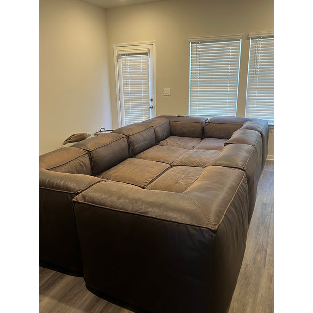 Brown Restoration Hardware Fulham Leather Modular Couch For Sale - Image 8 of 9
