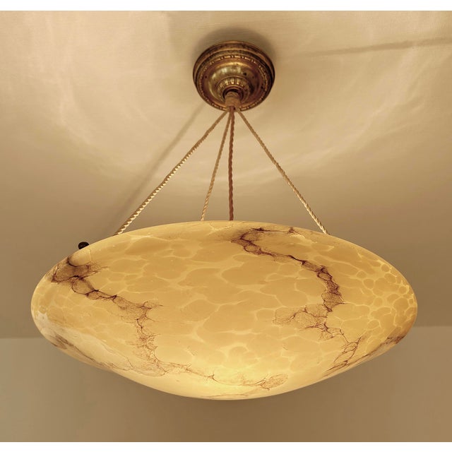 Large Art Deco Pendant Light in Marble Glass, 1930s For Sale - Image 13 of 18