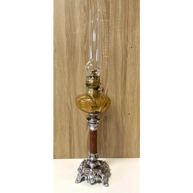 Antique Art Nouveau Kerosene Oil Column Lamp from HS, France, 1900s For Sale - Image 3 of 12