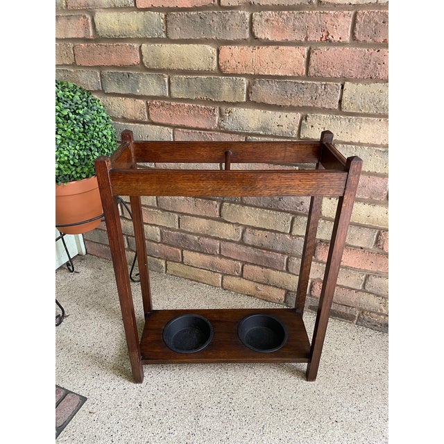 1920s Antique Mission Style Oak Umbrella Stick Stand For Sale - Image 15 of 17