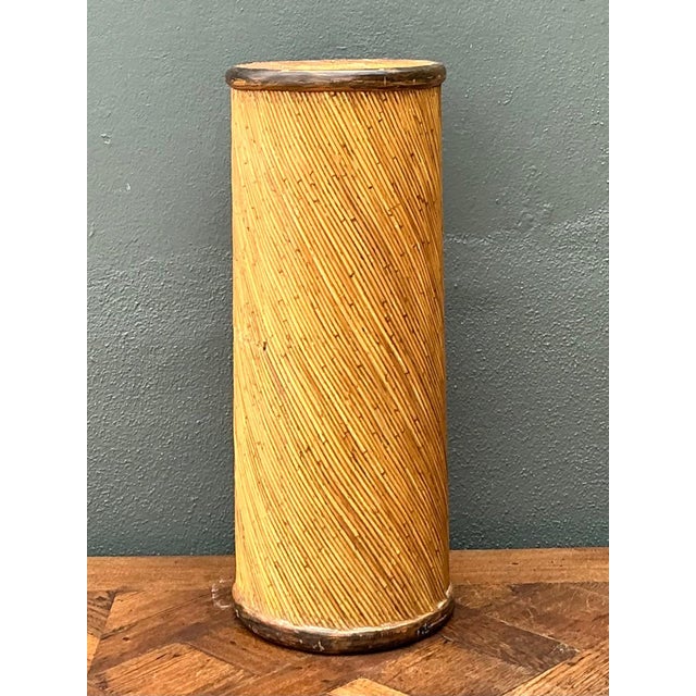 Vintage Reed and Wood Cylinder Pedestal For Sale - Image 13 of 17