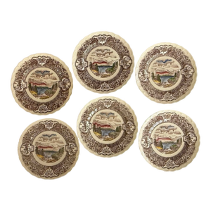 Vintage Vernon Kilns Vernons 1860 Salad Plates California Pottery 7 3/8 Inch - Set of Six