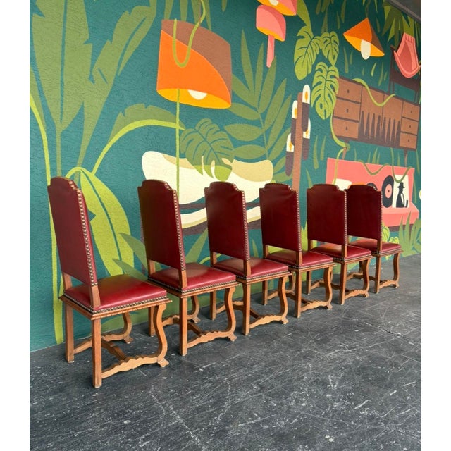 Spanish Revival Leather Dining Chairs - 6 For Sale In Tampa - Image 6 of 13