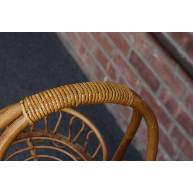 Tan Vintage Italian Oval Bar Cart / Trolley on Caster Wheels in Bamboo and Rattan For Sale - Image 8 of 18