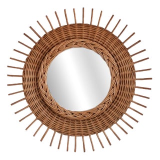 Rattan and Woven Rattan Mirror, 1960s For Sale