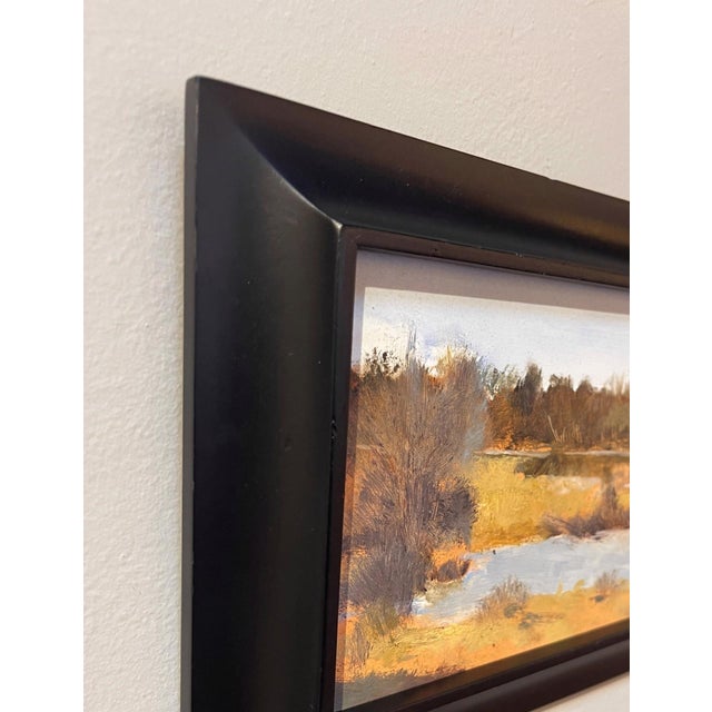 American Blackmer Lake, Kent-Denver School by Timothy J. Standring | Oil on gesso panel Landscape with water and trees For Sale - Image 3 of 4