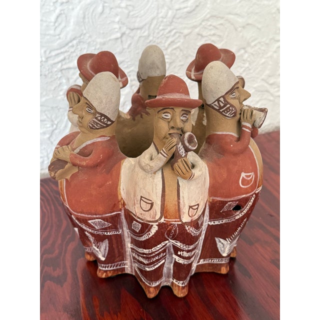 Rustic Vintage Peruvian Quinua Style Terracotta Folk Art Sculpture of Andean Musicians For Sale - Image 3 of 9