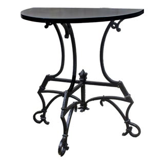 Early 20th Century Art Deco Italianate Demilune Table Black Painted Hand Wrought Iron Base For Sale