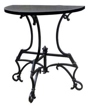 Early 20th Century Art Deco Italianate Demilune Table Black Painted Hand Wrought Iron Base