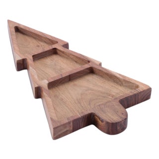 Wood Christmas Tree Divided Serving Tray 15"L For Sale