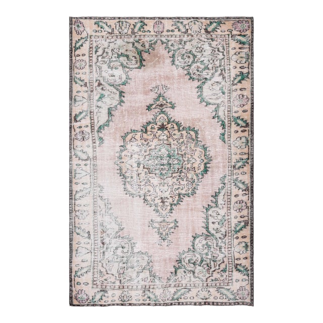 1970s Vintage Turkish Handmade Wool Cotton Beige Area Rug For Sale