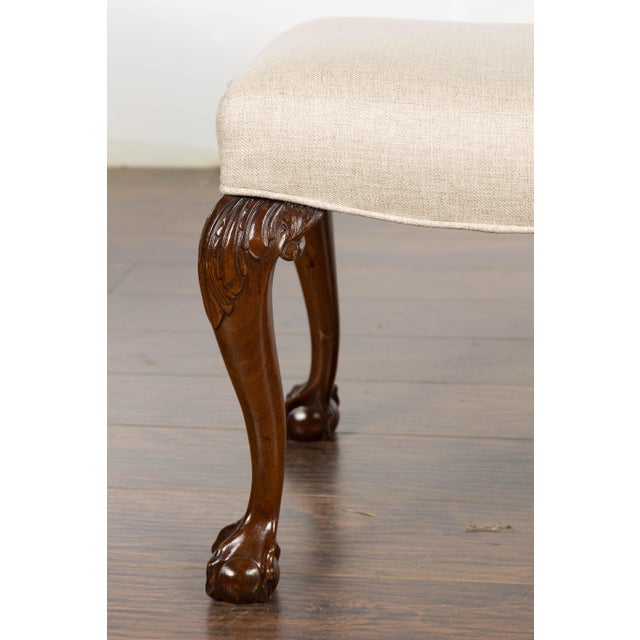 19th Century English Mahogany Upholstered Stool with Cabriole Legs For Sale - Image 10 of 12