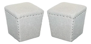 Grey Fabric Studded Footstools, Set of 2