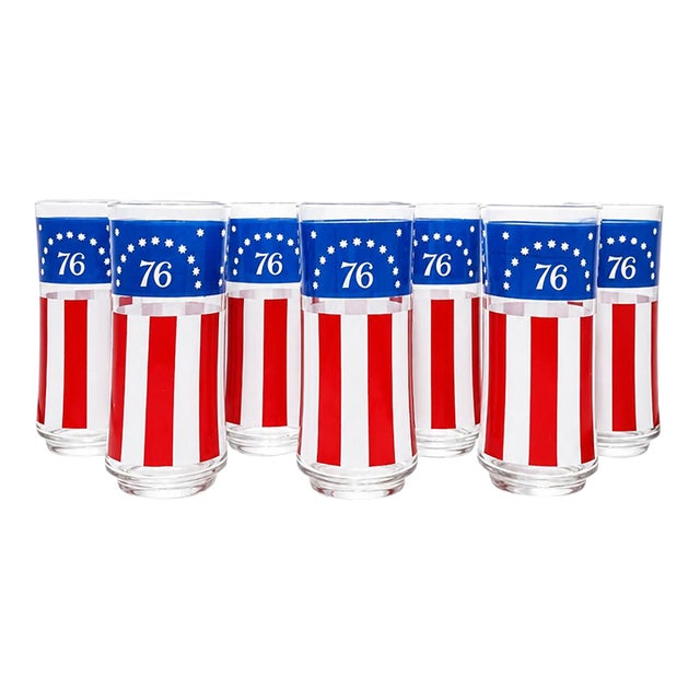 Vintage Set 6 Usa Bicentennial 1776 1976 Highball Glasses Americana Barware For Sale