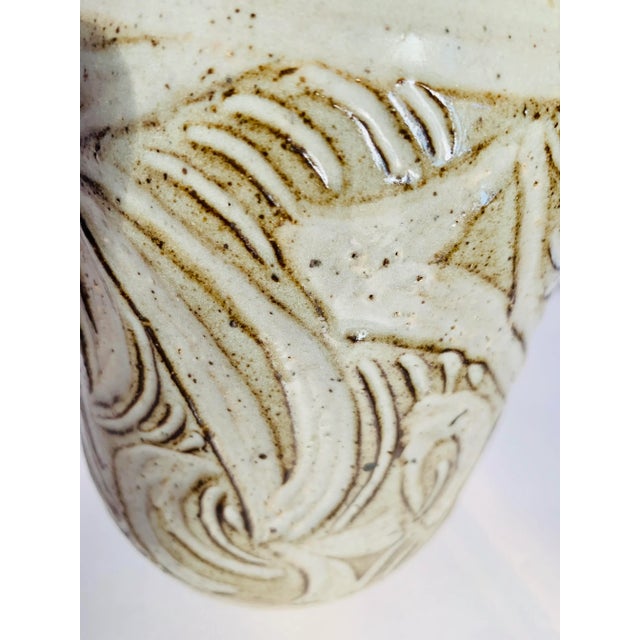 Late 20th Century Vintage Studio Art Pottery Handcrafted, Textured Ceramic Vase, Signed For Sale - Image 5 of 11