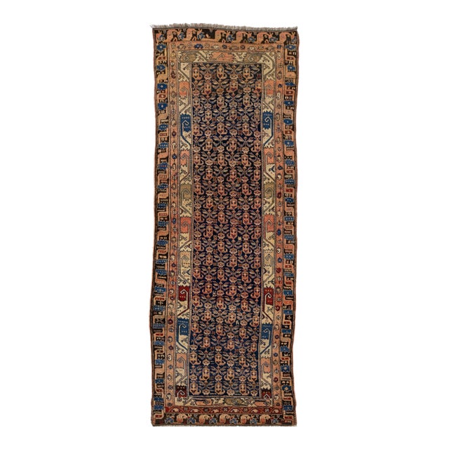 Antique Malayer Persian Blue Wool Runner With Boteh Design For Sale