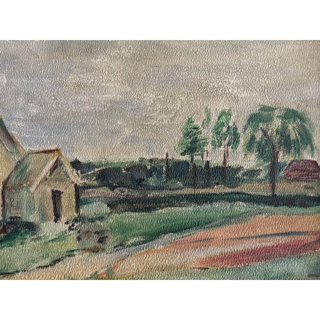 Green Early 20th Century Folk Art Landscape Oil Painting, Framed For Sale - Image 8 of 11