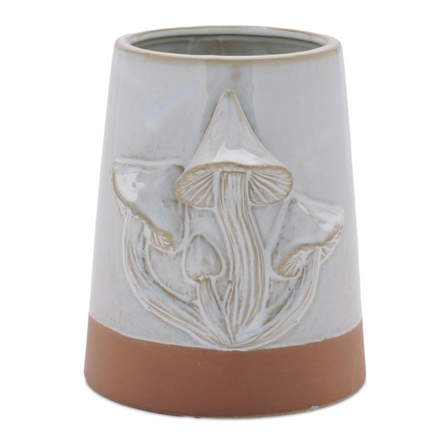 2020s Tapered Porecelain Planter with Mushrooms (Set of 2) For Sale - Image 5 of 5