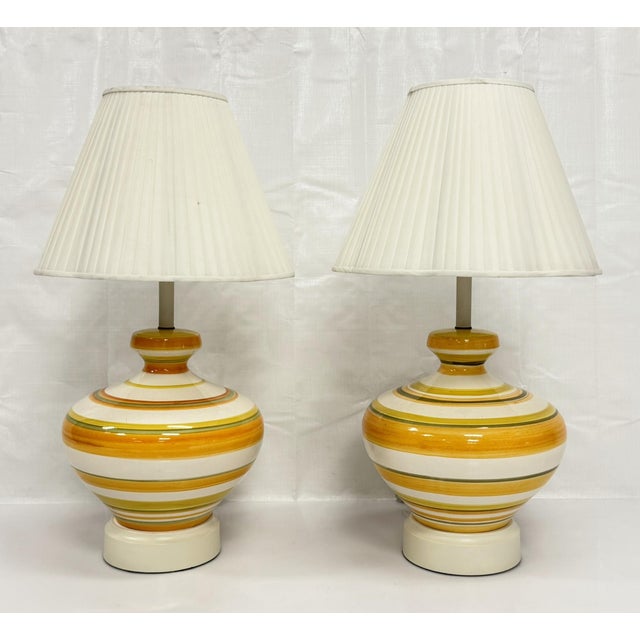 1960s A Pair of Vintage 1960s Striped Ceramic Table Lamps by Remains Lighting For Sale - Image 5 of 18