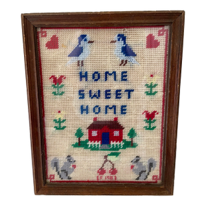Mid 20th Century Vintage Framed Needlework "Home Sweet Home"
