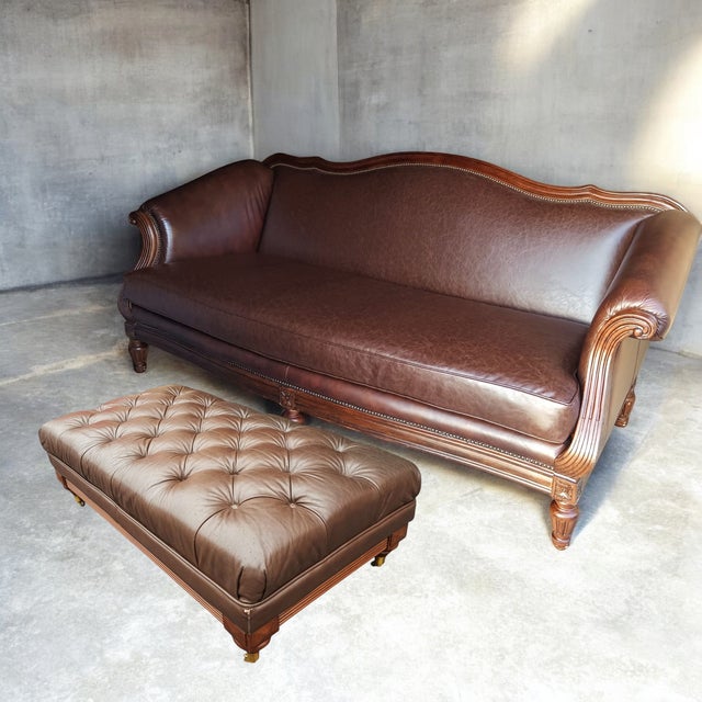 Brown Vintage Ethan Allen English Chesterfield Leather Ottoman For Sale - Image 8 of 11
