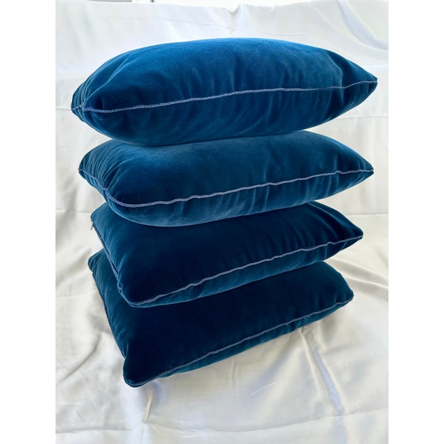 Transitional Set of 4 Custom Dark Navy Blue Velvet Pillows For Sale - Image 3 of 11