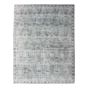 2010s Distressed Modern Hand-Woven Area Rug in Lt Sage, Gray and Yellow