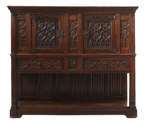 Neo-Gothic Cabinet in Oak with Hidden Storage, France, 1850s